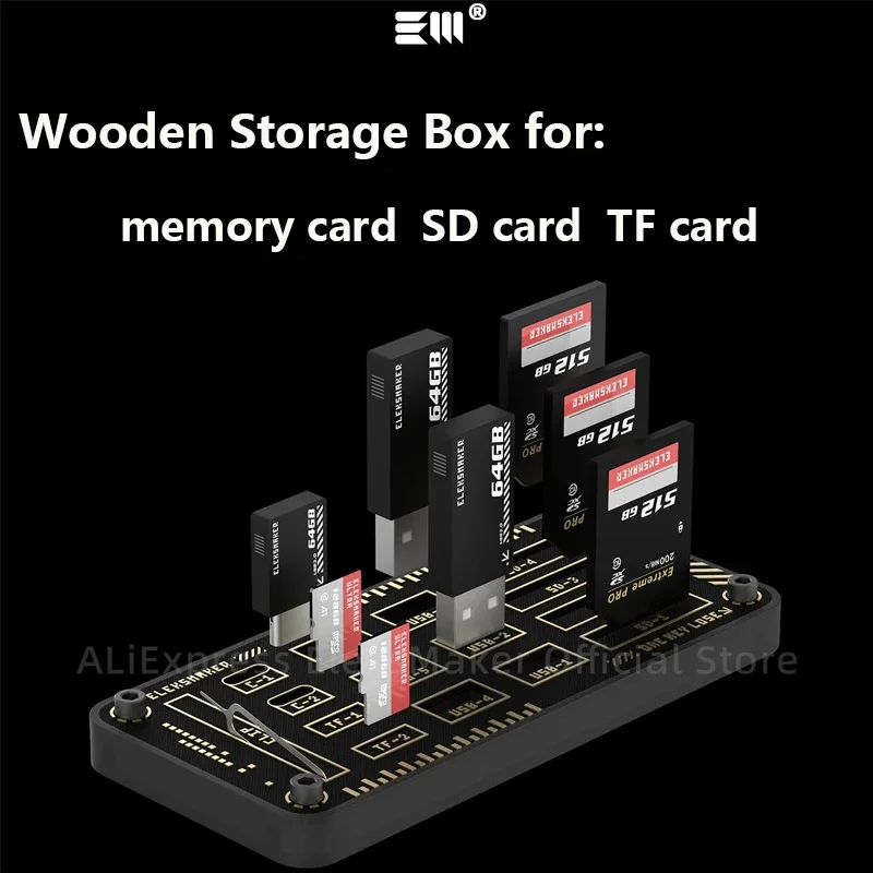 EleksMaker Original wooden memory card SD card TF card storage box tabletop ornament boyfriend gift