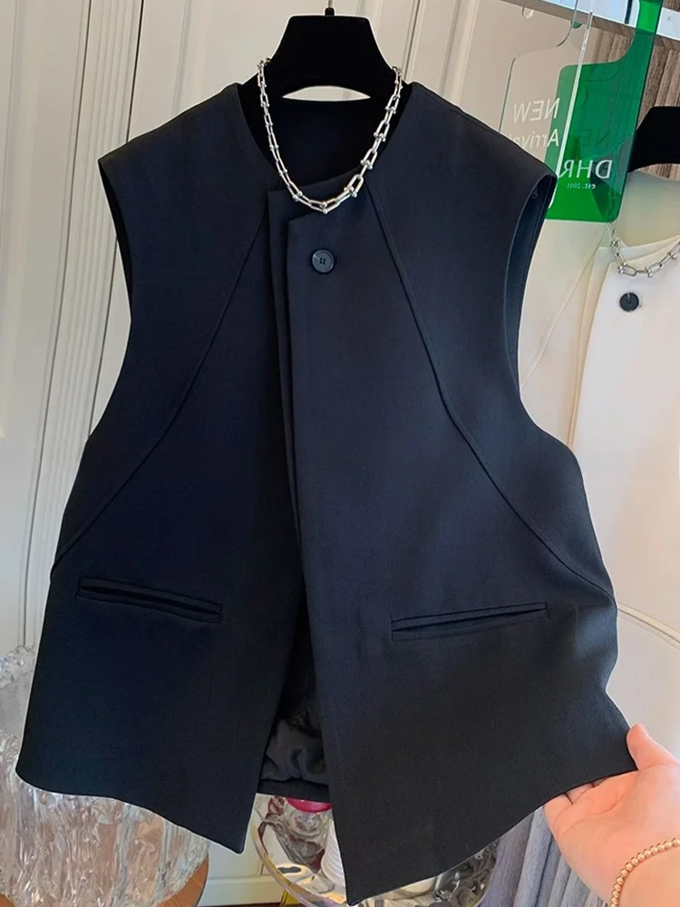 Korean Style Simple  Color High-End Suit Vest Casual Versatile Summer New Top Fashion Commuting Sleeveless Women's