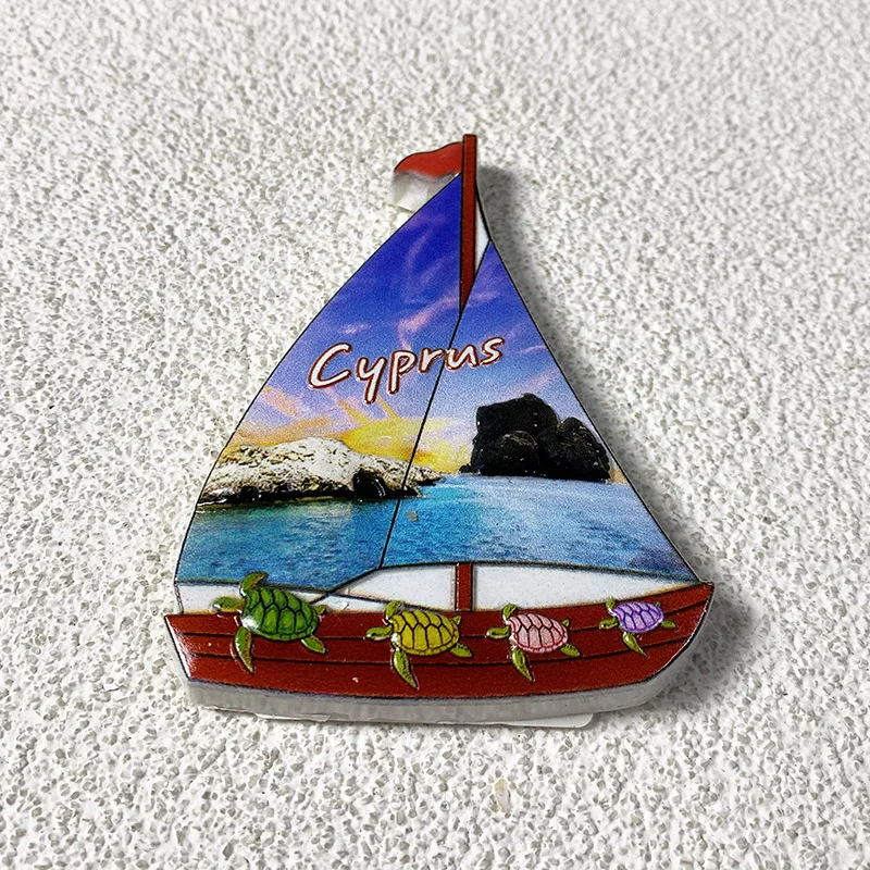 Mediterranean Cyprus Tourism Souvenir Crafts Creative Sailboat three-dimensional decoration 3d Painted fridge magnets gift