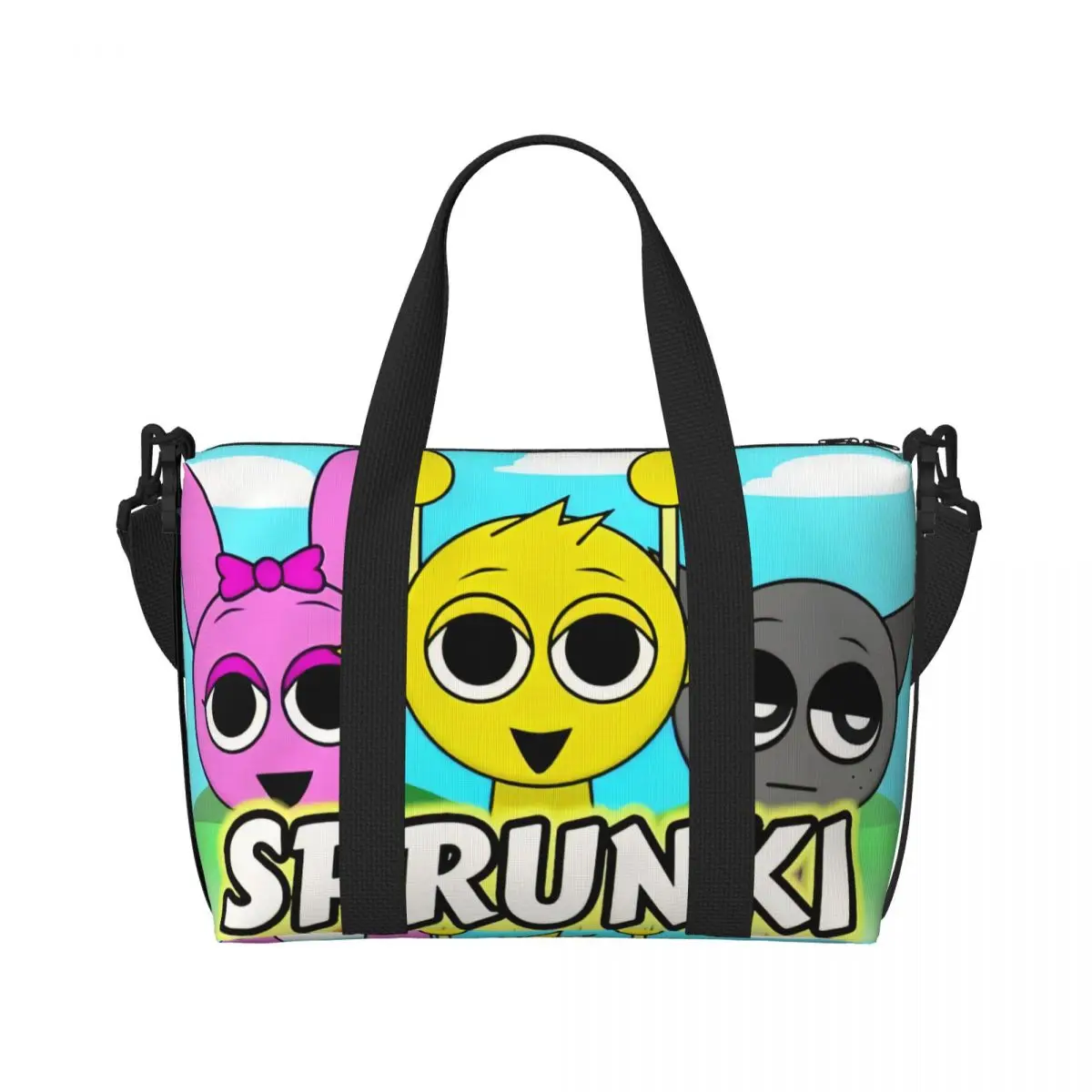 Custom SPRUNKI'S Incredibox Music Video Game Beach Tote Bag for Women Extra Large Gym Carry On Travel Shopping Bags