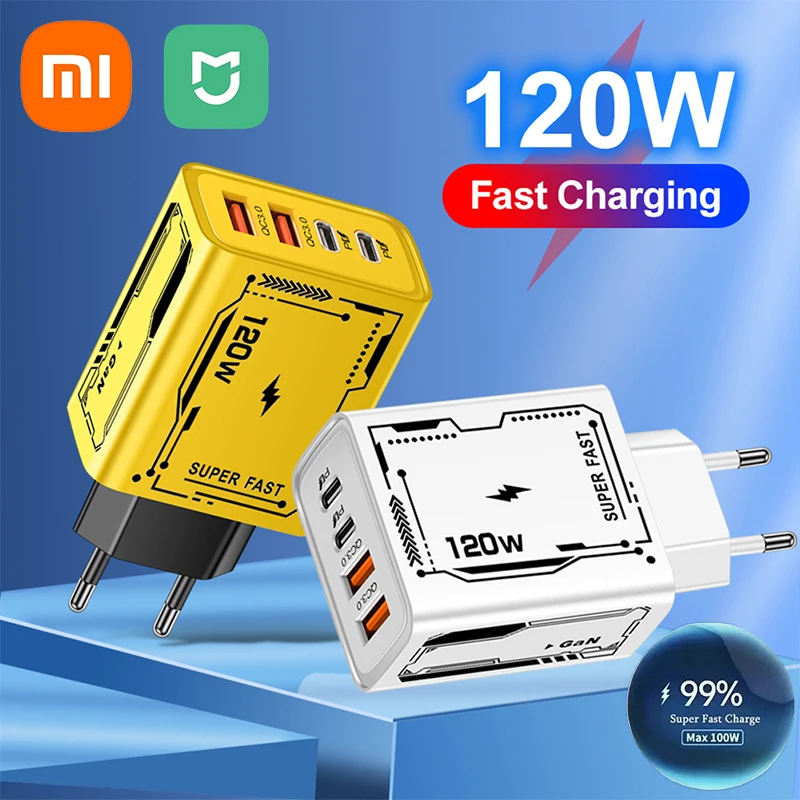 Xiaomi 120W Fast Charging 4 Ports USB C Charger QC3.0 PD USB C Adapter For iPhone 15 14 13 12 11 Huawei Samsung Xiaomi