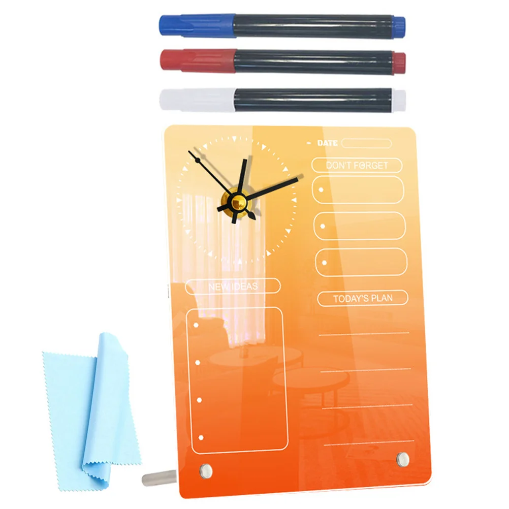 1Set Acrylic Planner Board Desktop Erase Board with Clock Multi-Functional Office Memo Whiteboard for Notes and Schedule