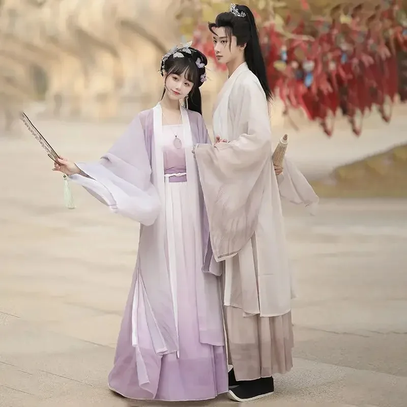 Pakaian Tradisional Tiongkok Kuno Hanfu Kerah Silang Panjang Setinggi Pinggang Bermotif Kostum Pria