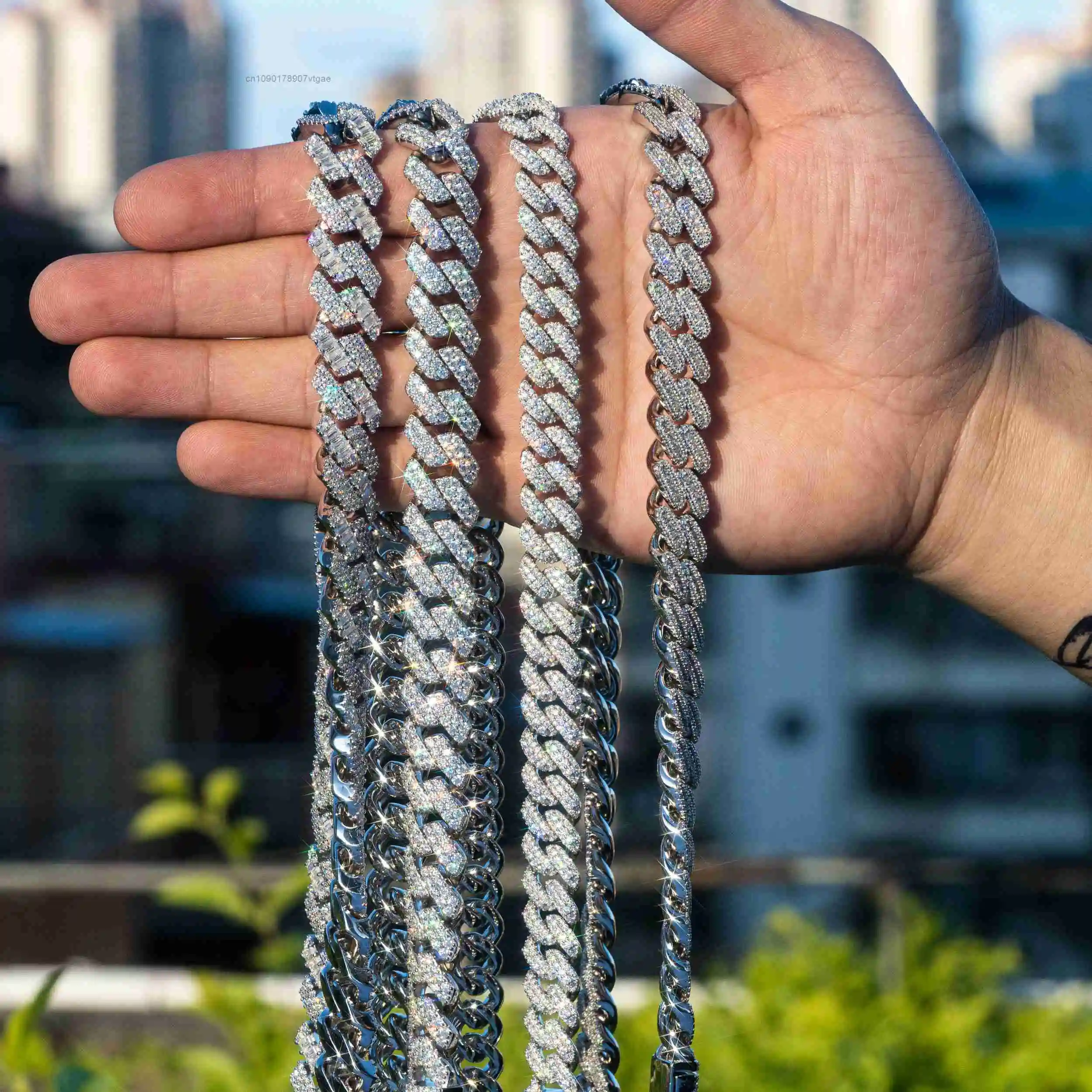 Baguette Luxury Moissanite Jewellery White Gold Cuban Link Chain Men Diamond Iced Out Cuban Link Necklace.