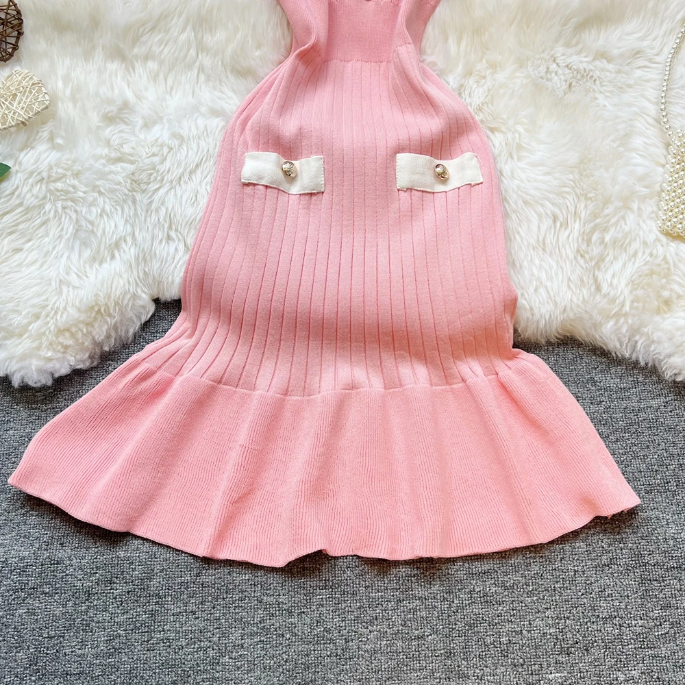 YuooMuoo Women Dress 2025 New Fashion V-neck Slim Elastic Knitted Summer Dress Ins Hot Sexy Package Hips Meraid Party Dress Robe