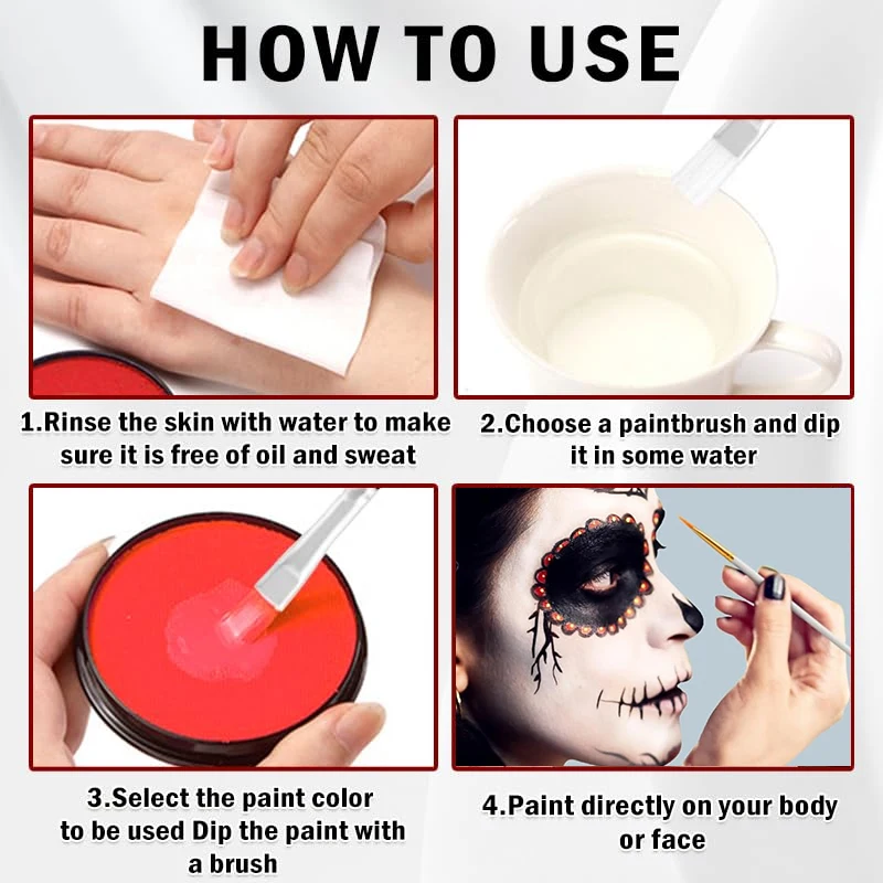 Vernice professionale per viso e corpo 30G, sicura, monocolore per il trucco di Halloween e Natale, pittura per viso e corpo attivata dall'acqua