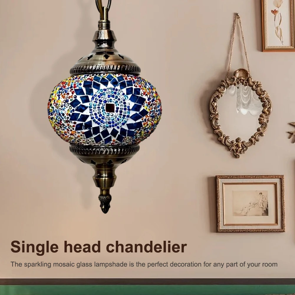 Turkish Moroccan Mosaic Hanging Ceiling Lamp E27 Decorative Glass Globe Fixture Restaurant Club Single Head Chandelier