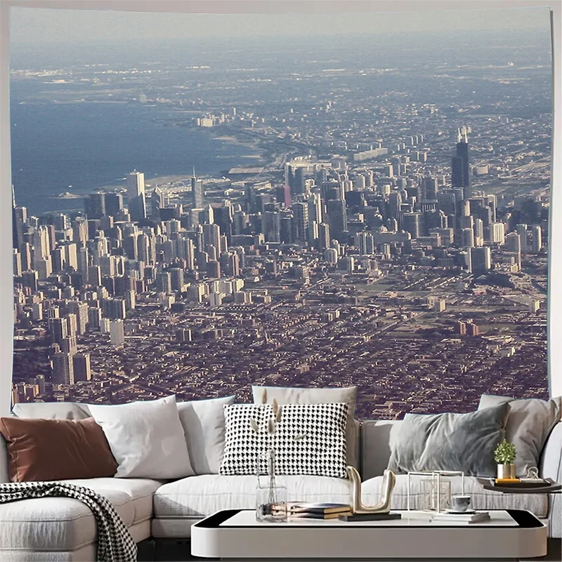 Cityscape Tapestry Wall Hanging Urban Skyline Decor Modern Home Art Large Wall Decor Aesthetic Room Decor Travel Photography Min