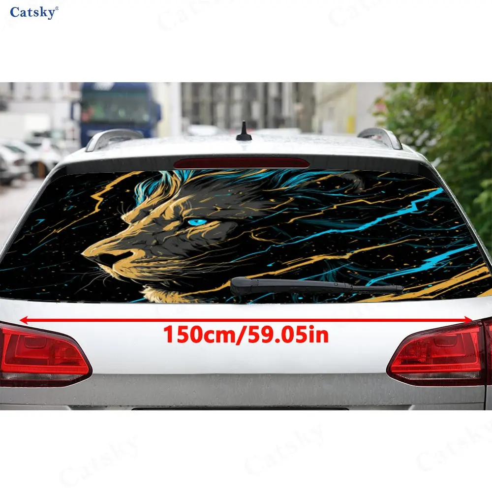 Lightning Lion PVC Perforated Car Vinyl Wraps, Privacy Enhancing Design For Rear Window, Car Rear Windshield Sticker