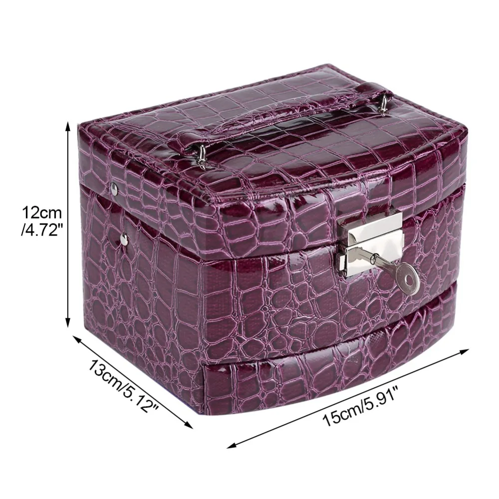 Multilayer PU Leather Jewelry Box Three-layer Portable Jewellery Organizer Purple Jewelry Case Ornament Collection