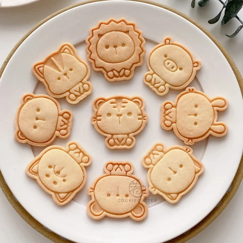 Mini Cute Cartoon Animal Cookie Mould Cat Bear Piggy Tiger Rabbit Puppy Shape Cookie Cutters Baking Fondant Biscuit Embosser