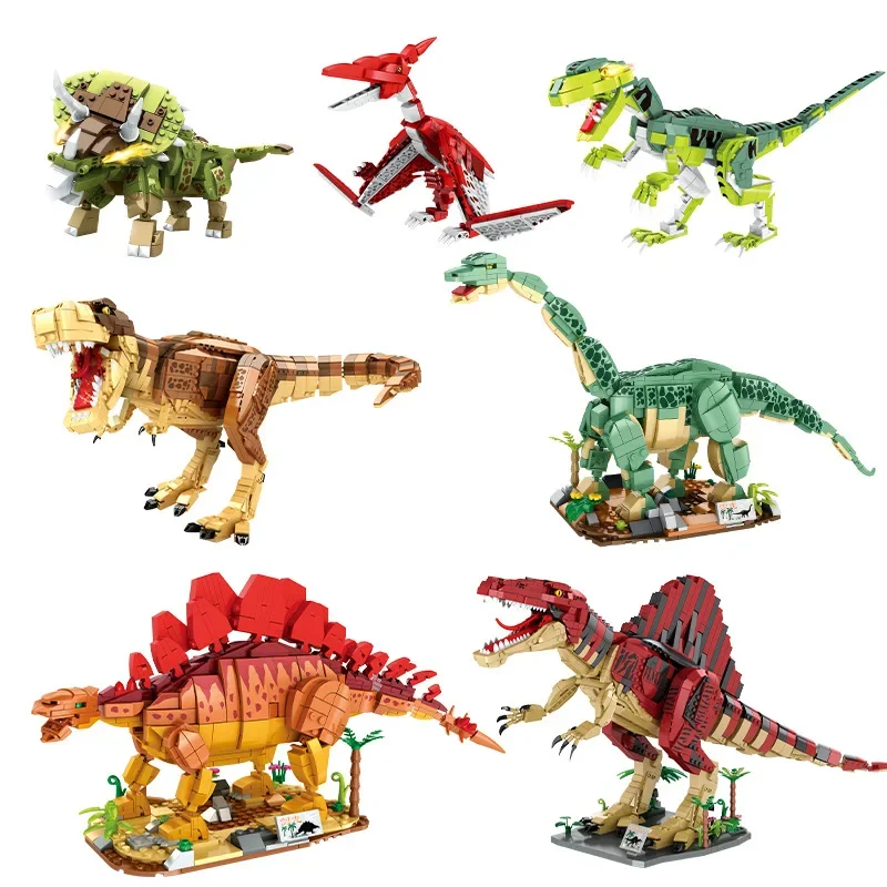 MOC Jurassic Serie Spinosaurus Tyrannosaurus Rex Bausteine Set Dinosaurier Velociraptor Idee Spielzeug Für Kinder Geburtstag Geschenk