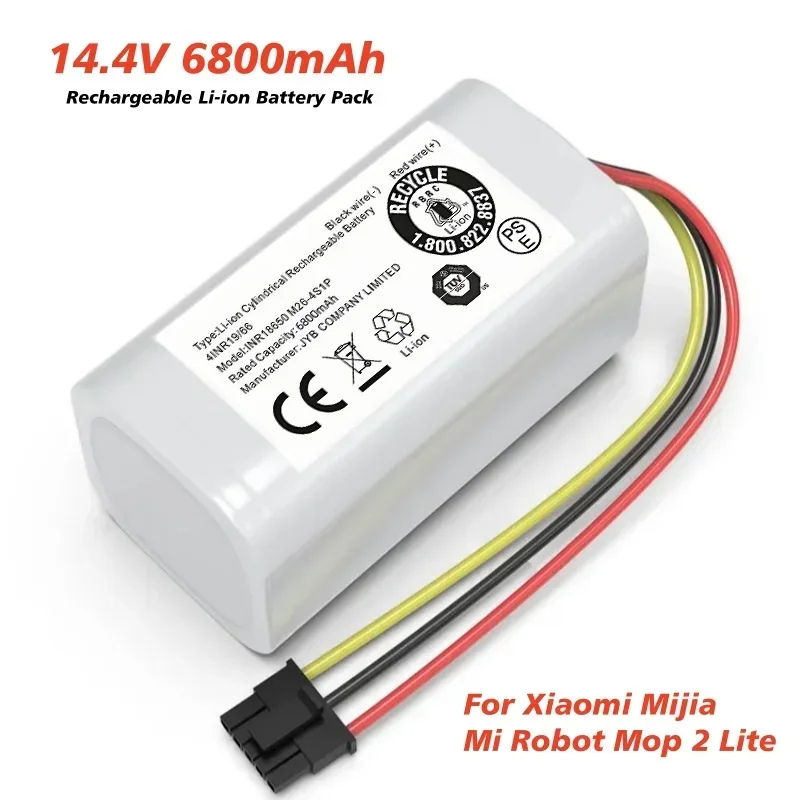 Replacement Battery for Xiaomi Mijia MJSTL E10 E12 B11 Robot Vacuum Mop 2 Lite 14.4V/14.8V 6800mAh Li-Ion N011-4S1P HighCapacity