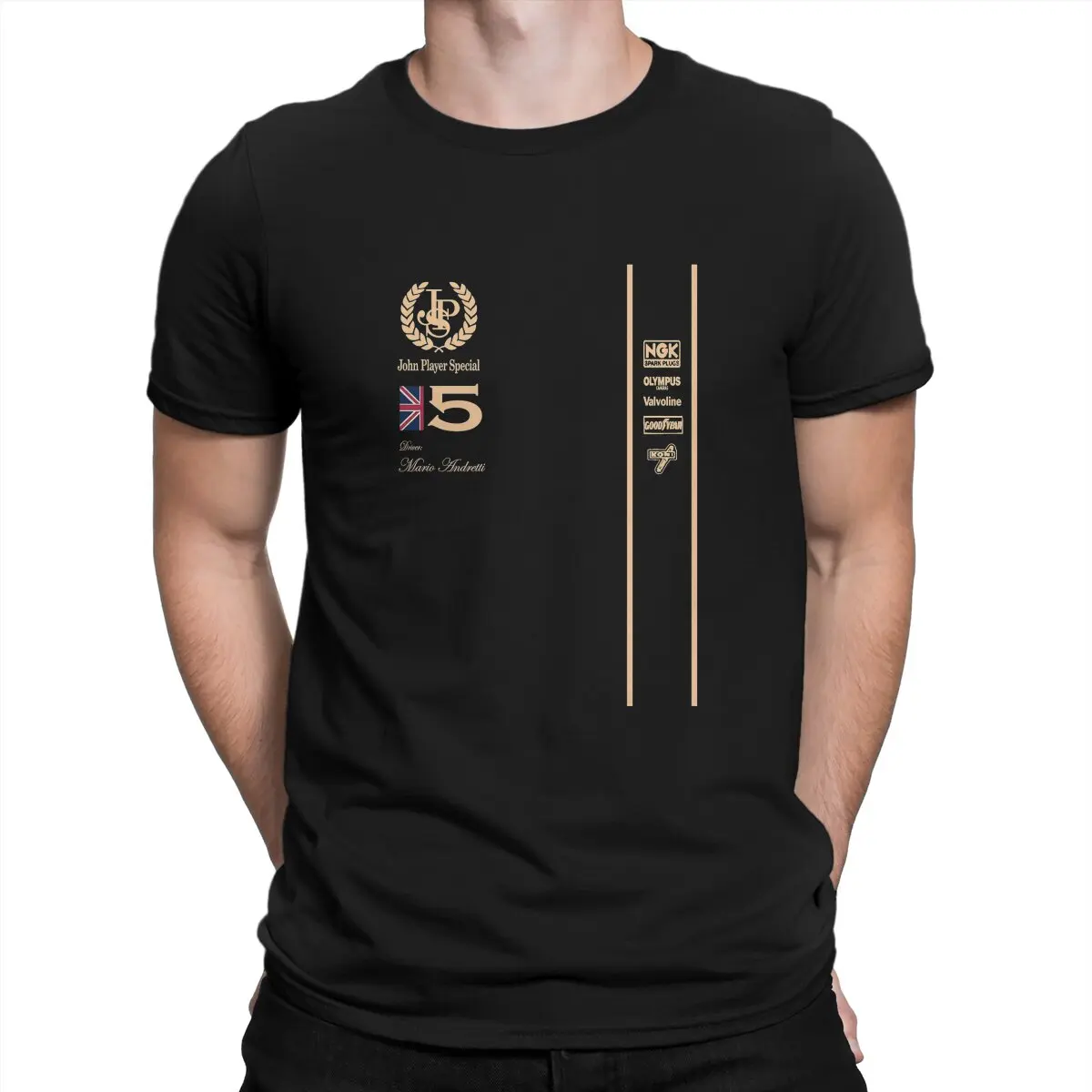 Mario Andretti T-Shirt for Men John Player Special Vintage Pure Cotton Tee Shirt Round Neck Short Sleeve T Shirts Original