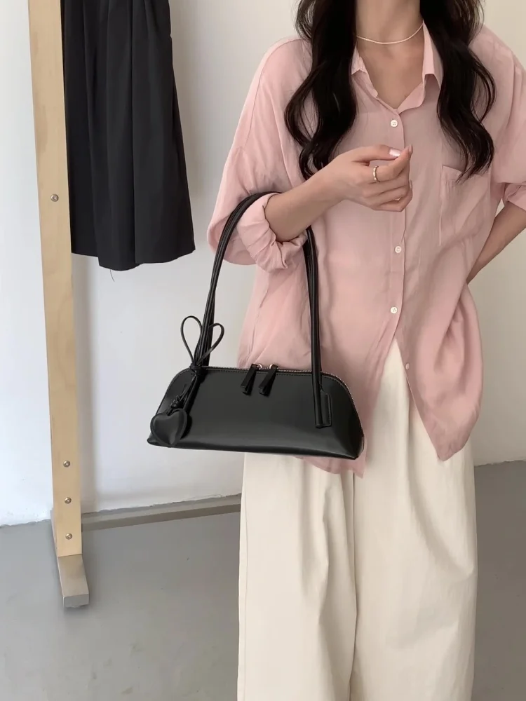 تنوعا الرجعية الكورية نمط القلب الرغيف الفرنسي حقائب اليد للنساء بلون بولي Leather حقائب جلدية تحت الإبط بسيطة التنقل عادية حمل