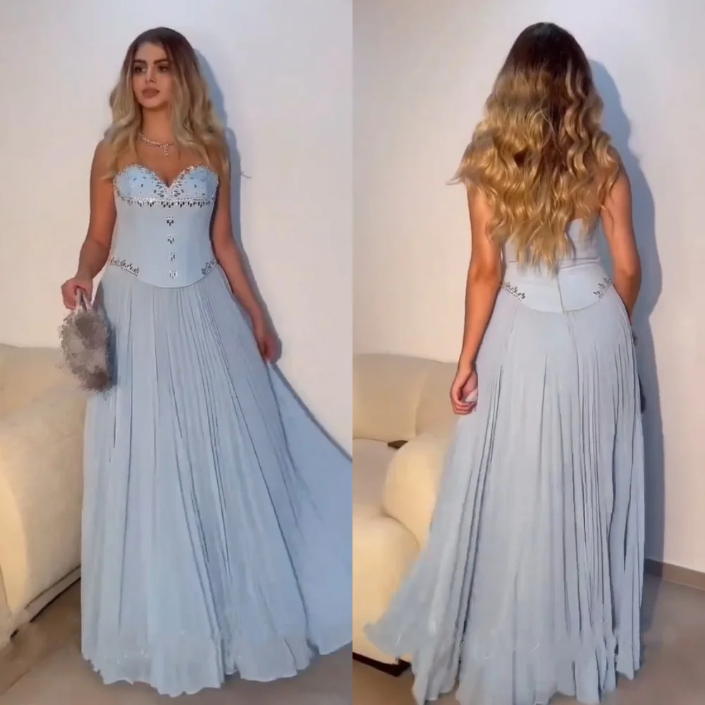 

Customized High Quality Chiffon Sequined Pleat A-line Sweetheart Long Dresses Bespoke Occasion Formal Modern Style