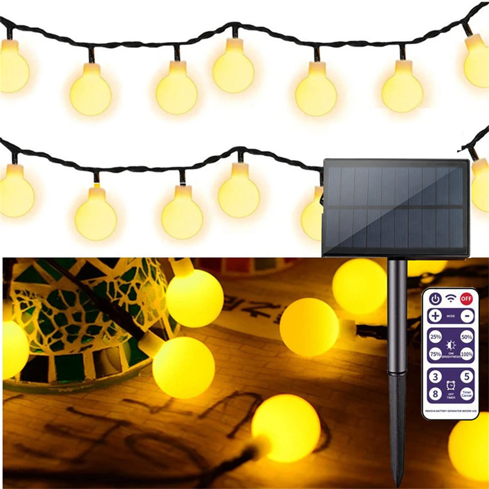 

32-6.5m 8 Modes Solar Ball Lights String LED Fairy Holiday Decoration Lights for Wedding Valentine's Day Home Garden Patio Party