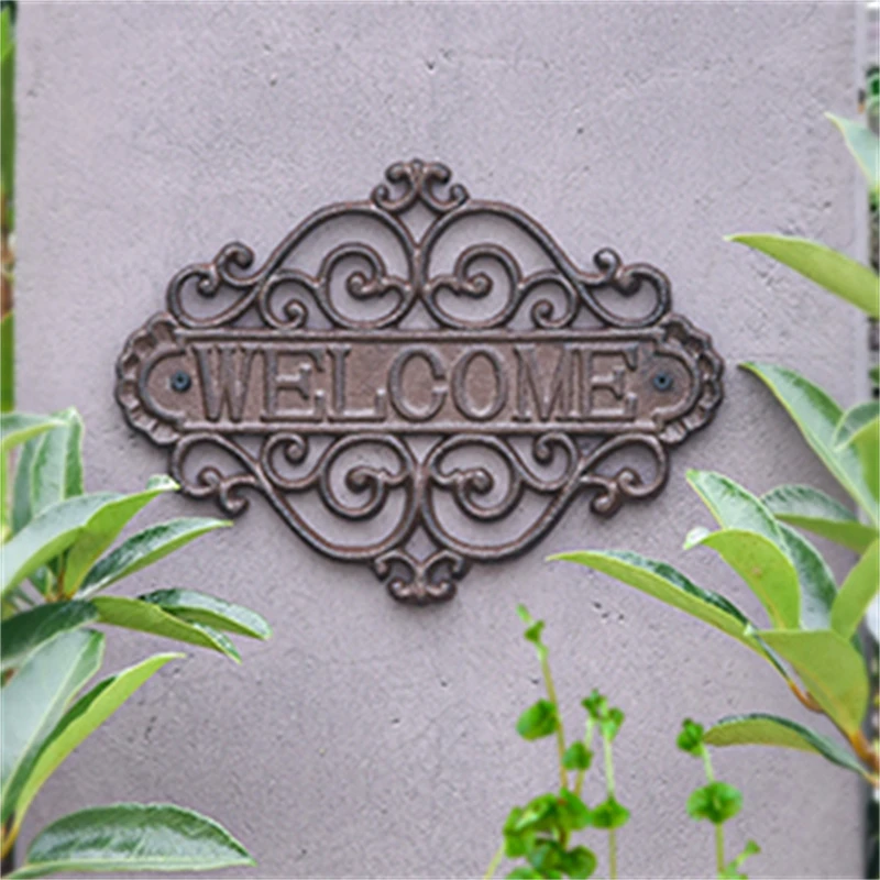 Iron Welcome Brand Coffee Shop Wall Hanging Door Brand European Classical Garden Courtyard Creative Vintage Decorative Brand