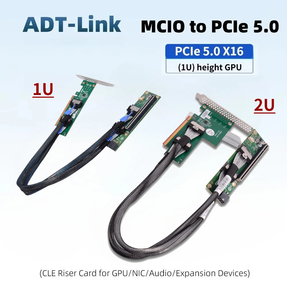PCIe 16X Adapter Dual MCIO 8i To PCI-E 5.0 Riser Card For Independent Graphics Card 1U EGPU External Expansion NIC/ X16/X8 Split