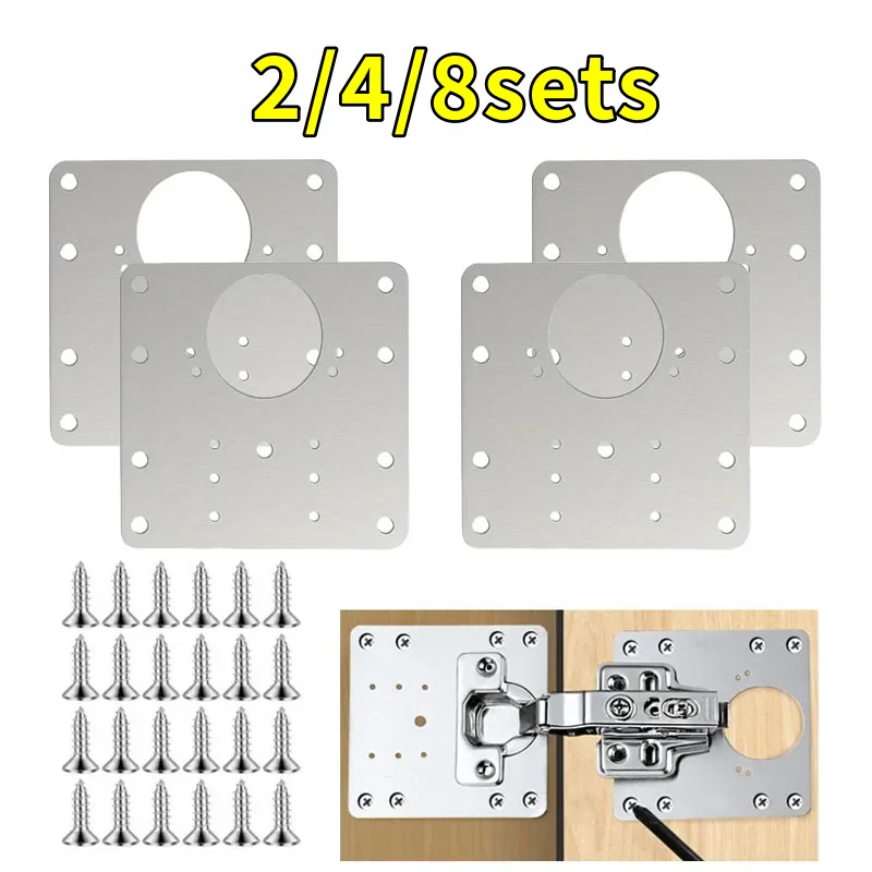 2/4/8sets Hinge repair plate metal with screws used for repair of broken loose hinges cabinetdoor wardrobe door hinge repair kit