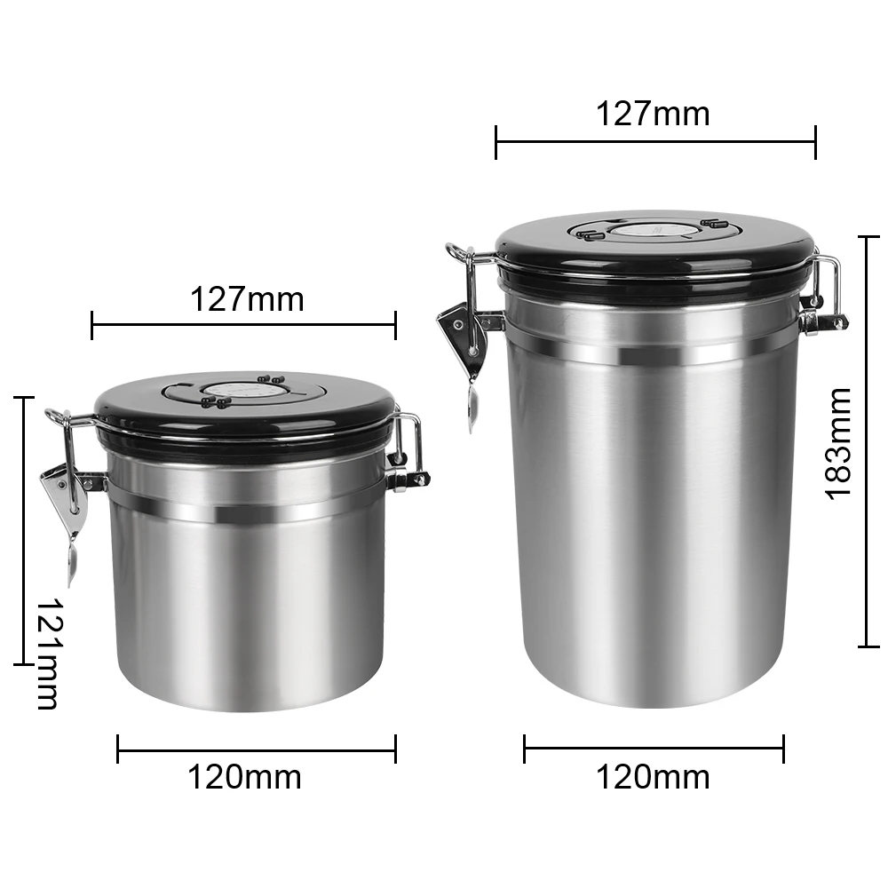 Stainless Steel Airtight Lid Preserves Freshness Storage For Coffee Beans Canister Coffee Container with Co2 Valve Coffeeware