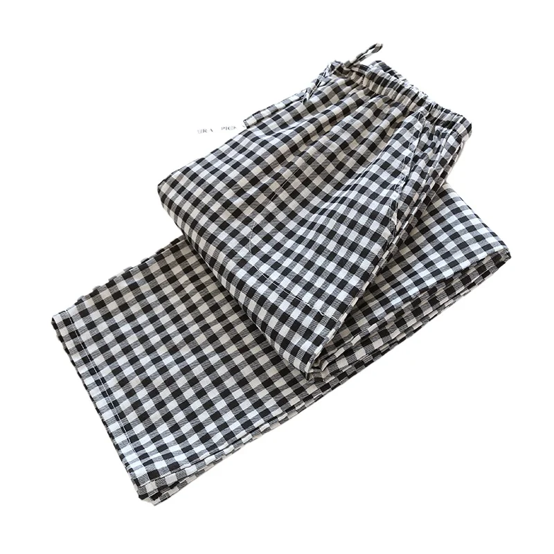 الرجال القطن منقوشة بيجامة السراويل طالب المنزل السراويل مزدوجة القطن الشاش رقيقة سهلة التنظيف مرونة الخصر السراويل النوم غير رسمية