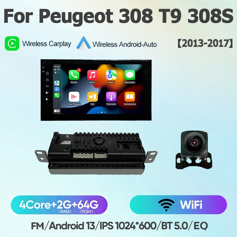 For Peugeot 308 T9 308S 2013 - 2017 Android 13 wifi+4G Carplay Car Radio Navigation GPS Multimedia Video Player BT Stereo auto image 3