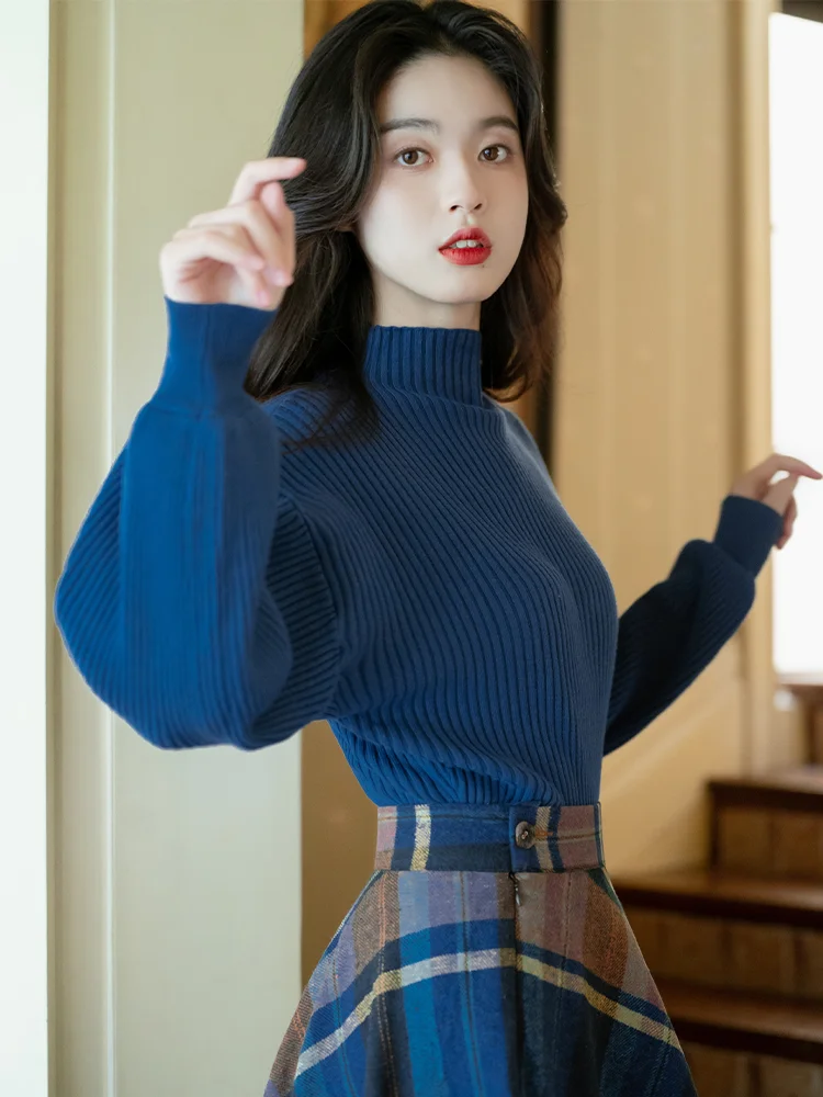 Hebe Style Vintage Women's Two-Piece Set Autumn Winter Elegant Ladylike High-End Feelings Sweater Skirt Ensemble Warmth