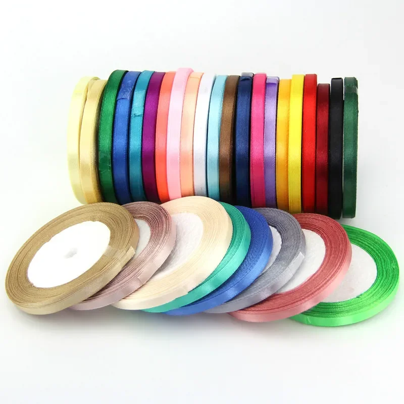 New (25 Yards/lot) 1/4''6mm Single Face Silk Satin Ribbon Wedding decorative ribbons Christmas gift wrap DIY handmade materials