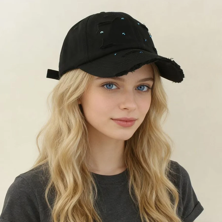 Neue Frühling-Sommer Strass Baumwoll-Baseballkappe für Mädchen, Handgefertigte Diamant-Sonnenkappe für Damen, Verstellbare Streetwear Mode Snapback Mütze