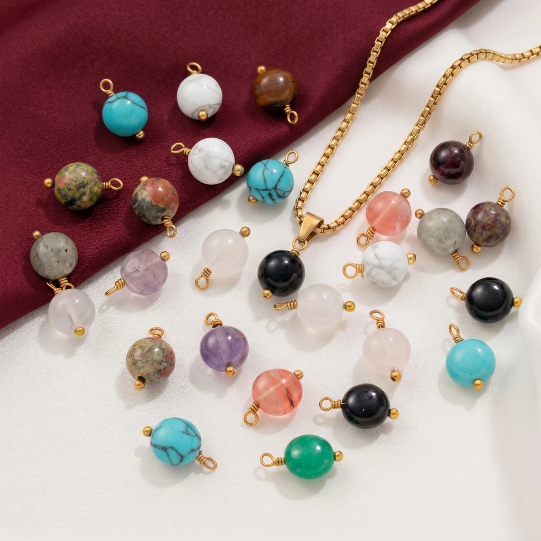 Pendentifs en perles de pierre de cristal rose, 5 pièces, breloques à boucles pour colliers, boucles d'oreilles, accessoires de bijoux, décor Vintage