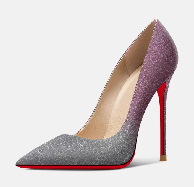 

European and American gradient color 12cm super high heels for women, slim heels, sexy pointed toe, plus size 33-46