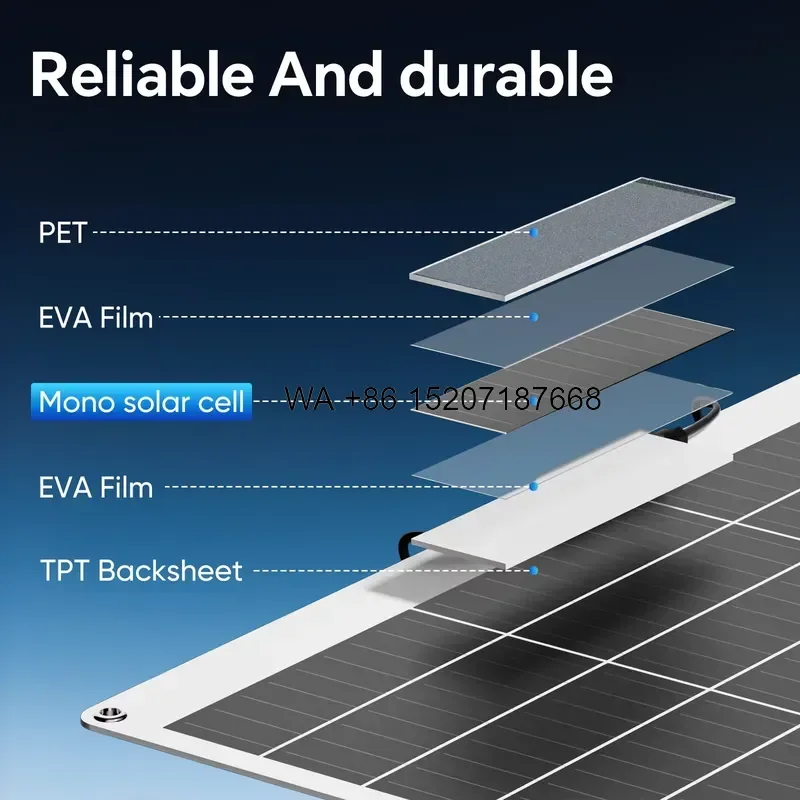 Wmwmnu Ultra Lightweight 200W 22 Percent Efficiency Mono Crystalline Flexible Solar Panel Composite Film 25 Year Warranty for