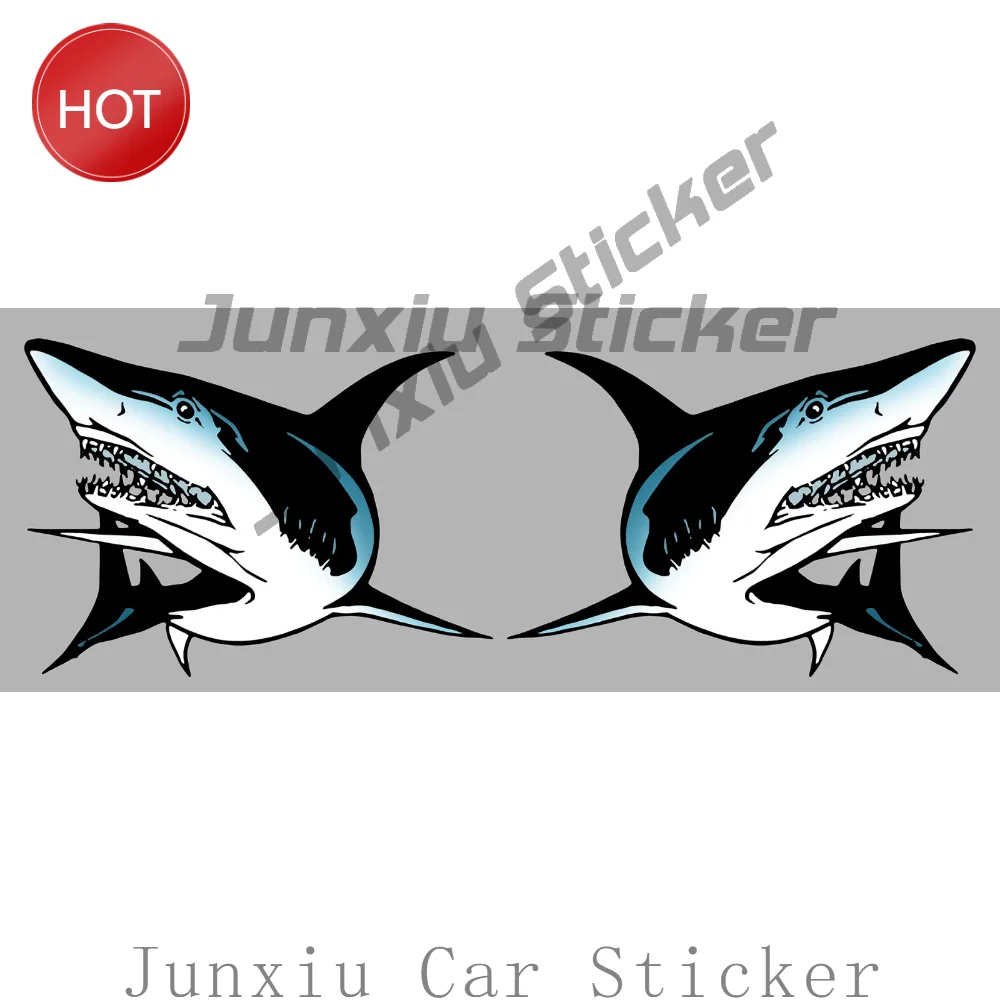 Stylish 2 X Requin Shark Poisson Mer Ocean Autocollant Ra089gd Uv Protection Sticker For Pickup Tailgate Bumper Trunk Silver