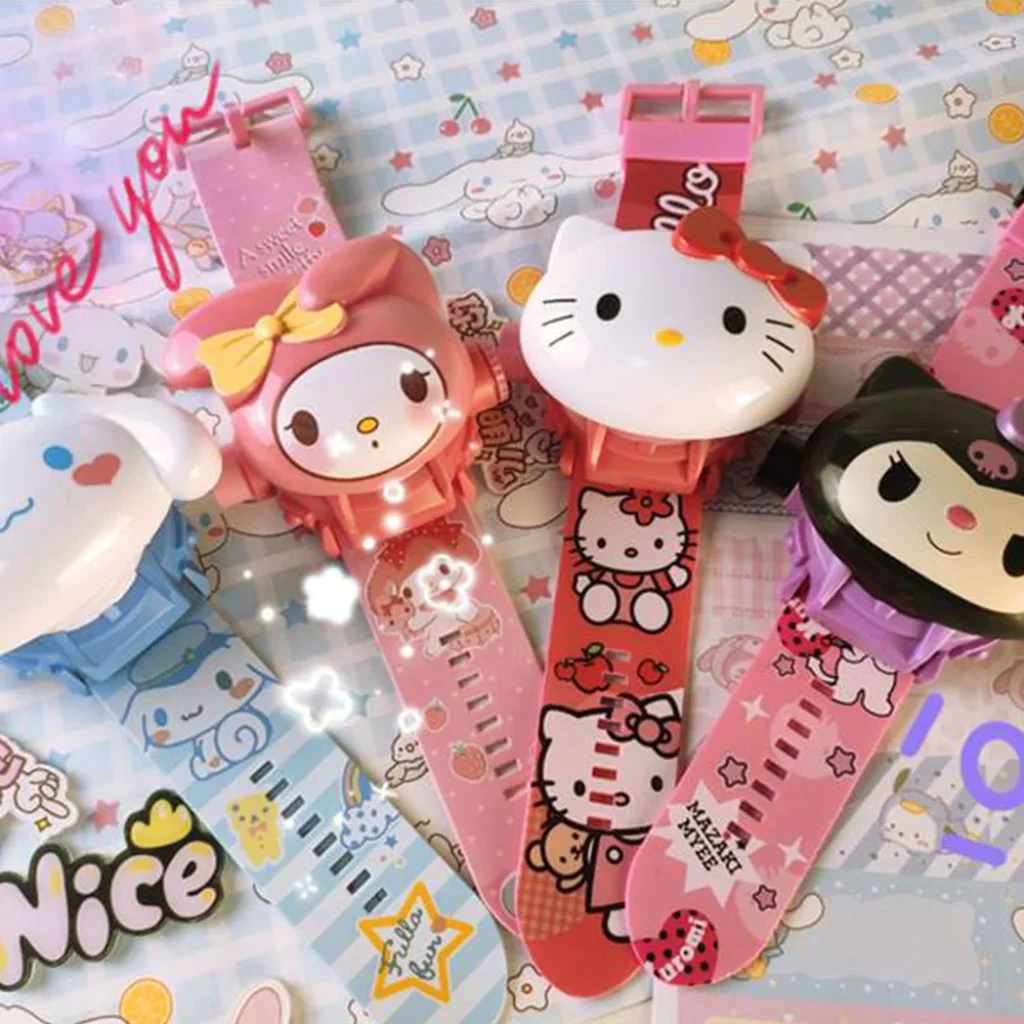 

3D проекционные цифровые часы Cinnamoroll Hello Kitty Kuromi Melody, аниме-фигурки, милые игрушки из мультфильмов, подарки для девочек и детей