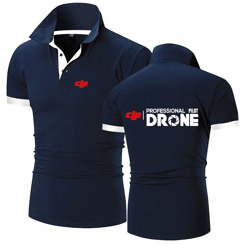Dji Professional Pilot Drone 2024 Men\'s New Summer Print Fashion Polo Shirts Comfort Short Sleeves Harajuku Casual Sport Top