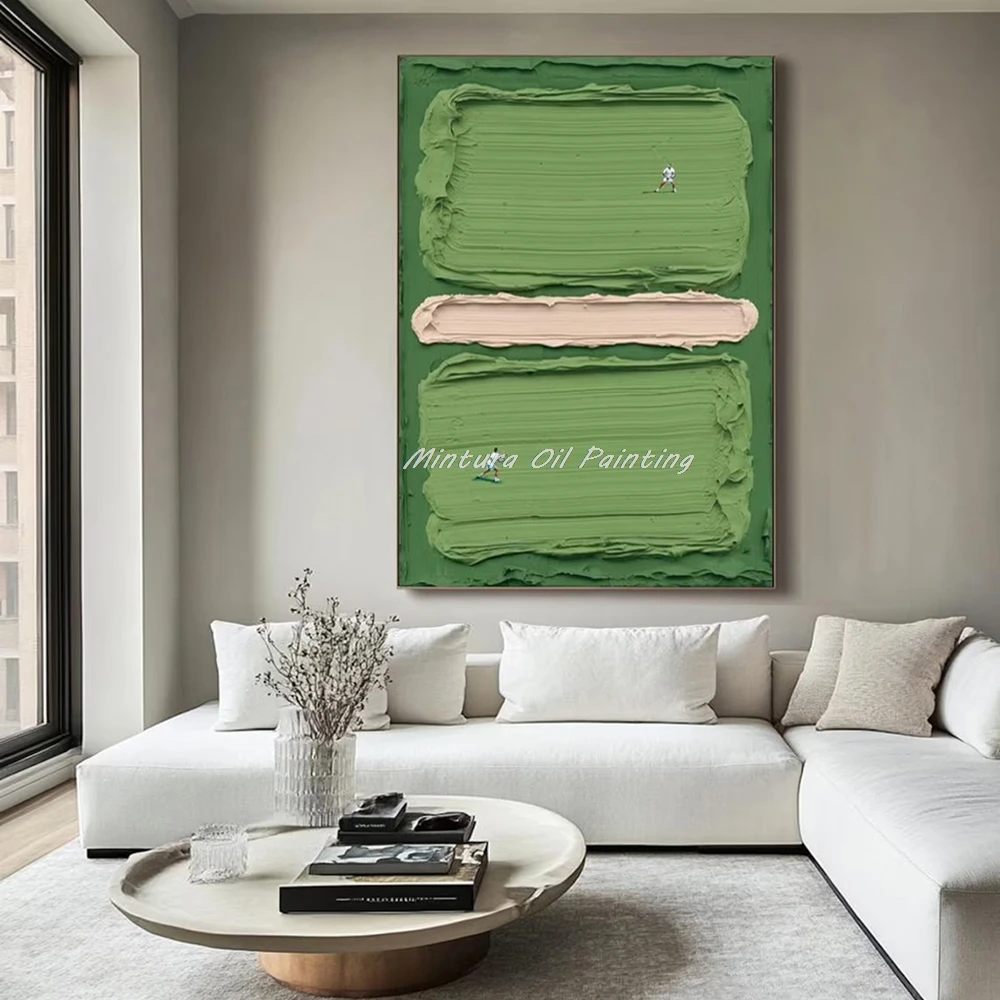 Mintura Modern Art Poster, Abstract Texture Green Tennis Court Handpainted Oil Painting on Canvas, Wall Picture for Home Decor