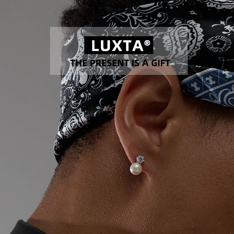 Luxta S925 Silver Natural Pearl Men's Earrings Diamond Hip Hop Zircon Combination Trendy Ins Ear Jewelry Fashion Accessories