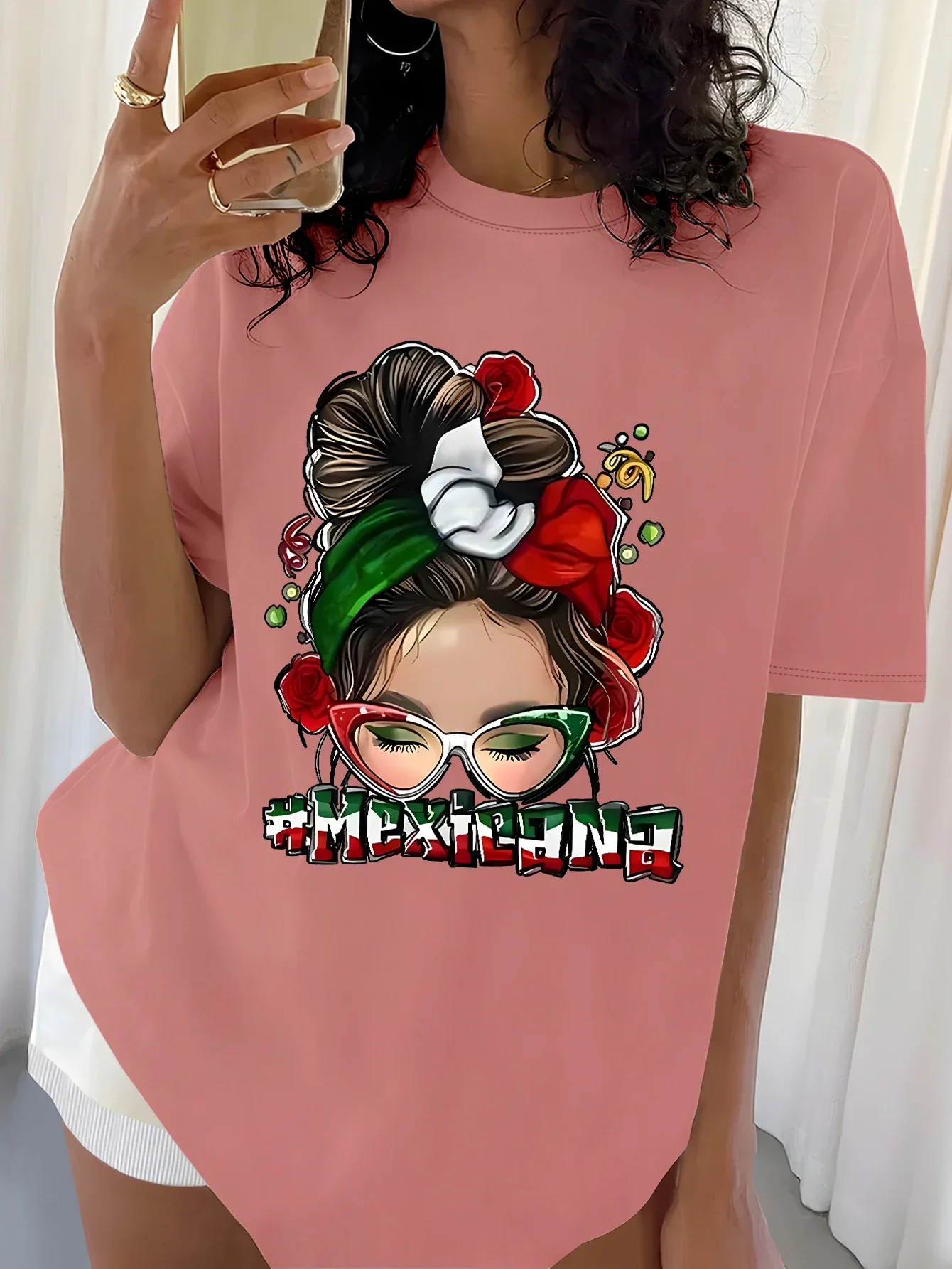 تي شيرت نسائي أبيض بأكمام قصيرة تي شيرت مكسيكانا ثقافي جرافيك عصري أنيق غير رسمي جرافيك تي شيرت نسائي صيفي Y2K