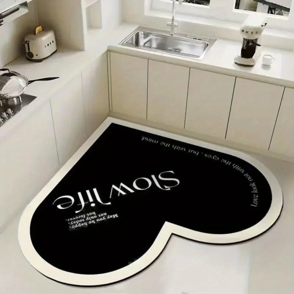 Heart-Shaped Diatom Mud Anti-Slip Floor Mat - Self-Cleaning, Perfect For Kitchen & Bathroom Decor