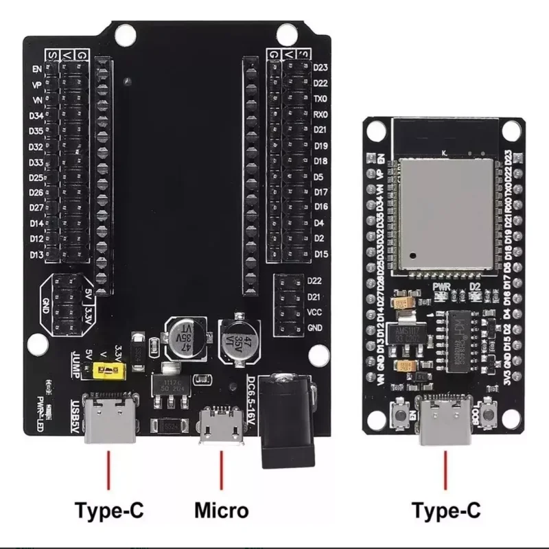 USB Type-C ESP32 Development Board with CH340C Chip, Ultra-Low Power Dual-Core, Built-in WiFi & Bluetooth + Matching Expansion B