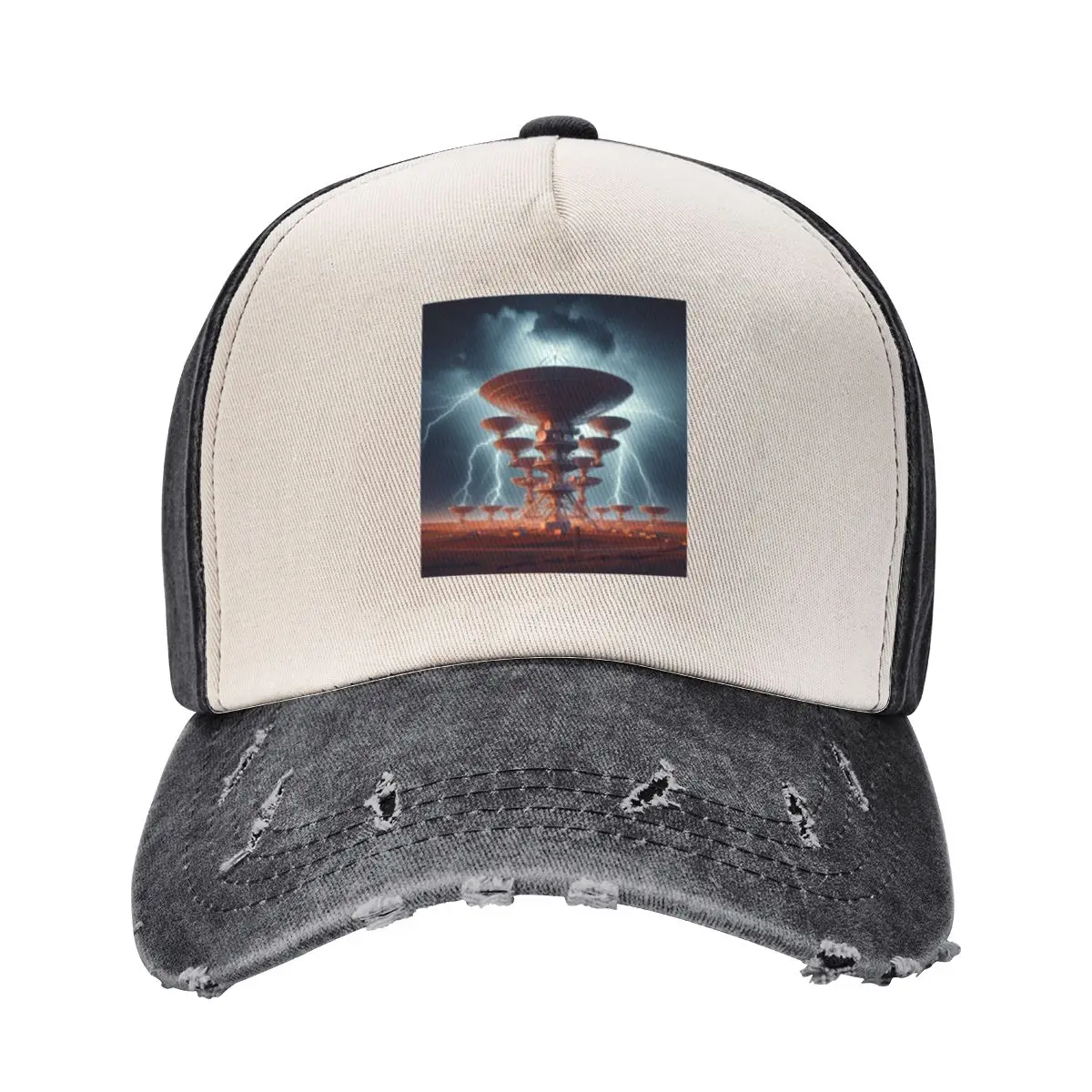 Very Large Array (VLA) with antennas, stormy sky with lightning Baseball Cap Streetwear Rave Caps Women Men's