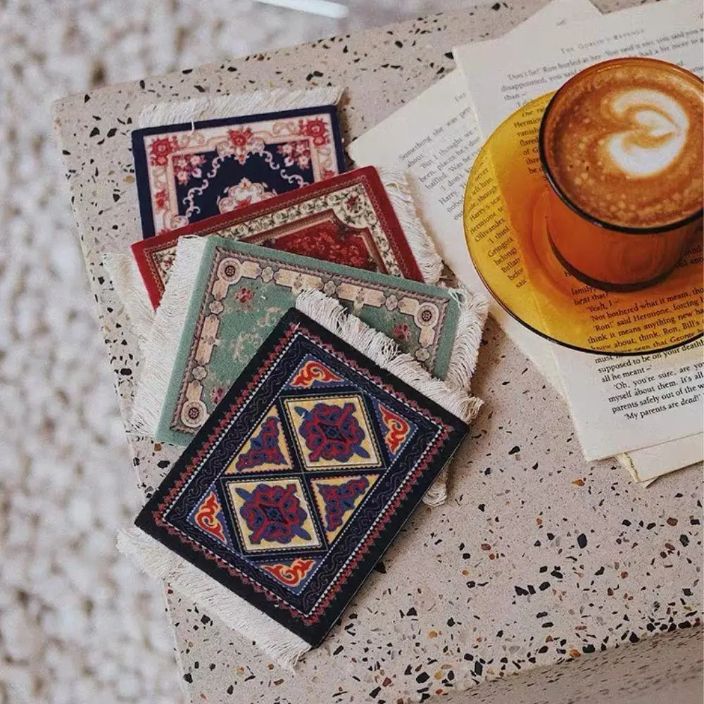 1PC Ethnic Tassel Coaster Turkish Style Floral Pattern Cup Mat Persian Style Desk Mat Home Office Table Decoration Photo Props