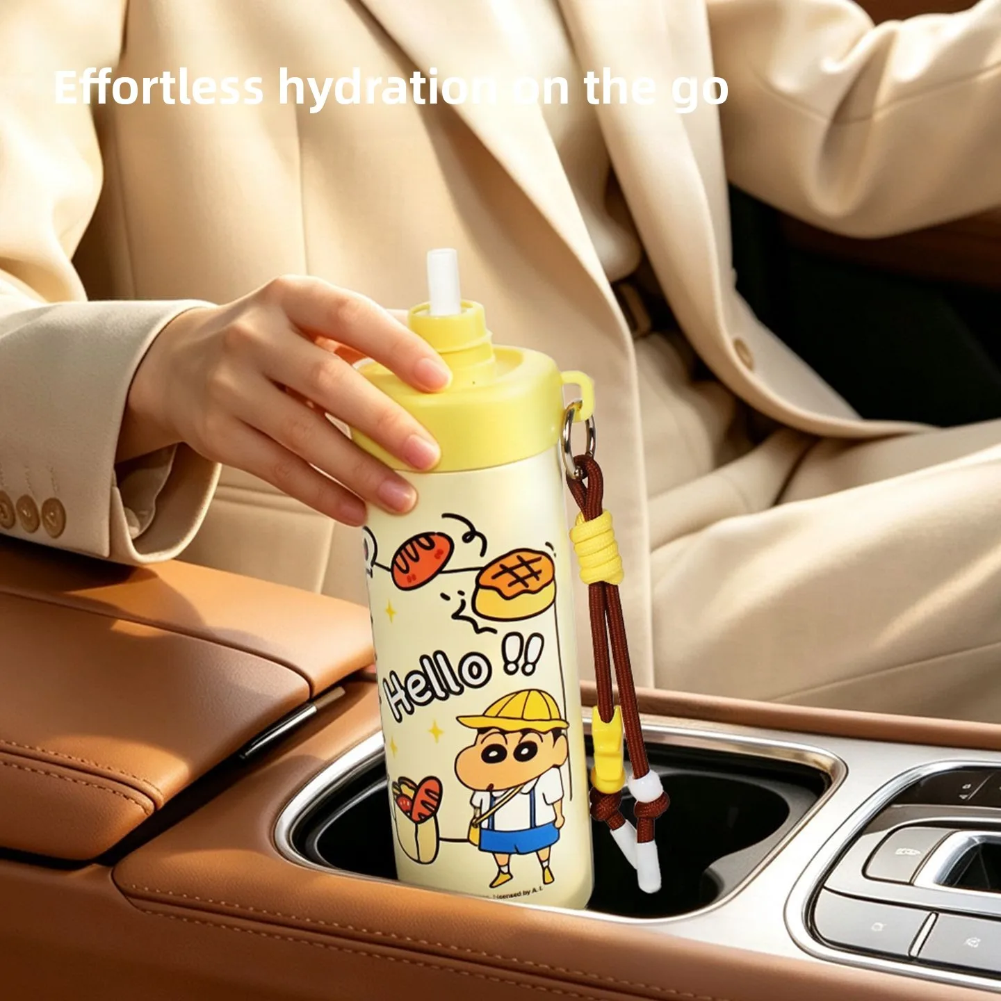 Taza Térmica de Acero Inoxidable 304 con Pajita, Diseño de Crayon Shin-chan, Muñeca de Dibujos Animados, Kawaii, Grado Alimenticio, Regalo al por Mayor de Accesorios de Animación