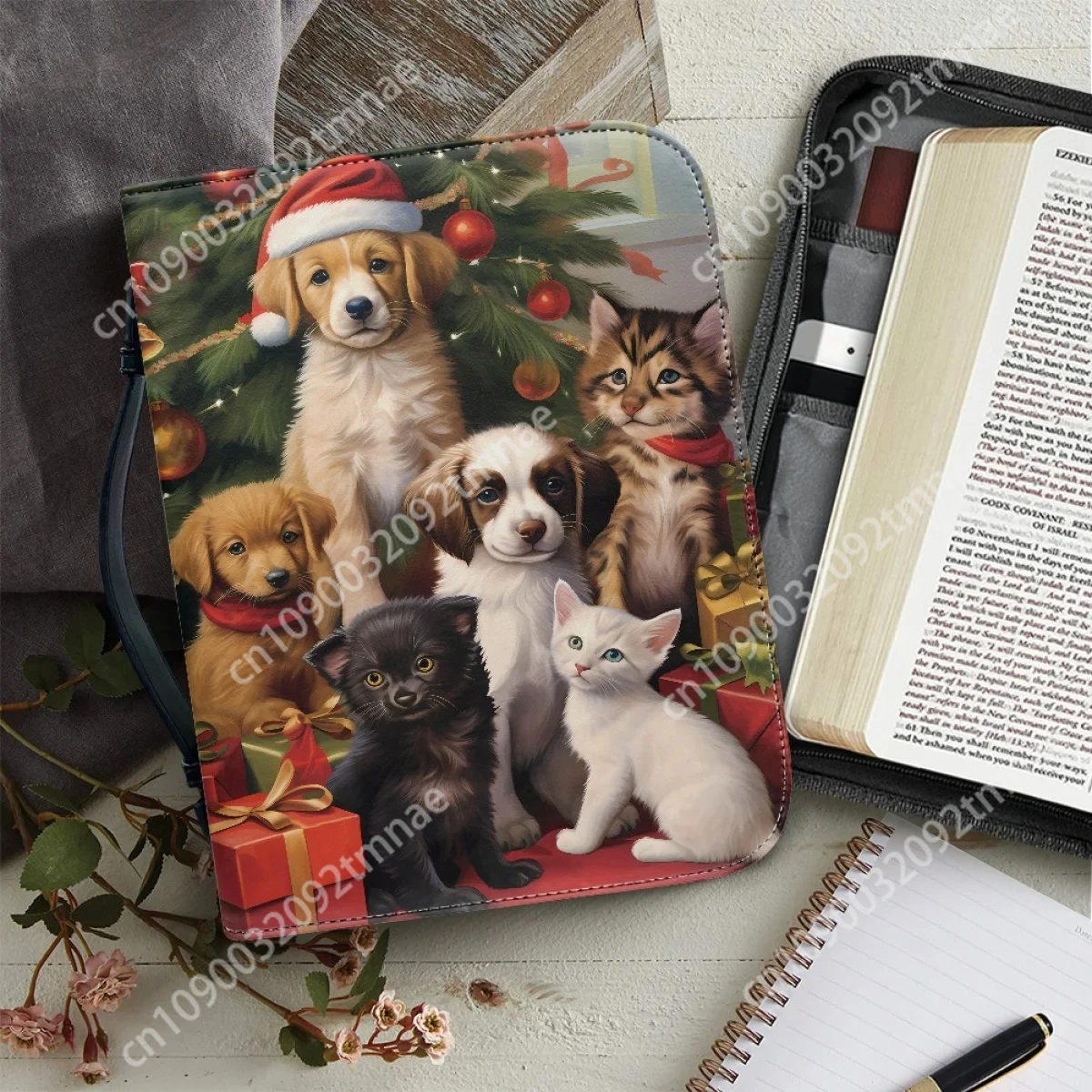 

Merry Christmas Santa Pattern Bible Bag Relic Storage Box Zipper Handle Bible Box Pocket Christmas Pattern Bible Bag CustomNew