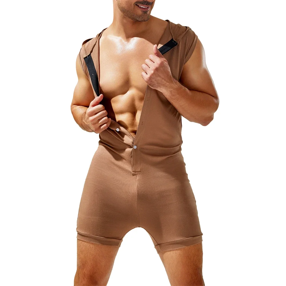 

Мужское боди без рукавов на пуговицах с капюшоном, бодибилдинг, жилет для фитнеса, комбинезон, мужские пижамы, борцовская майка, спортивная одежда, Body Shaper