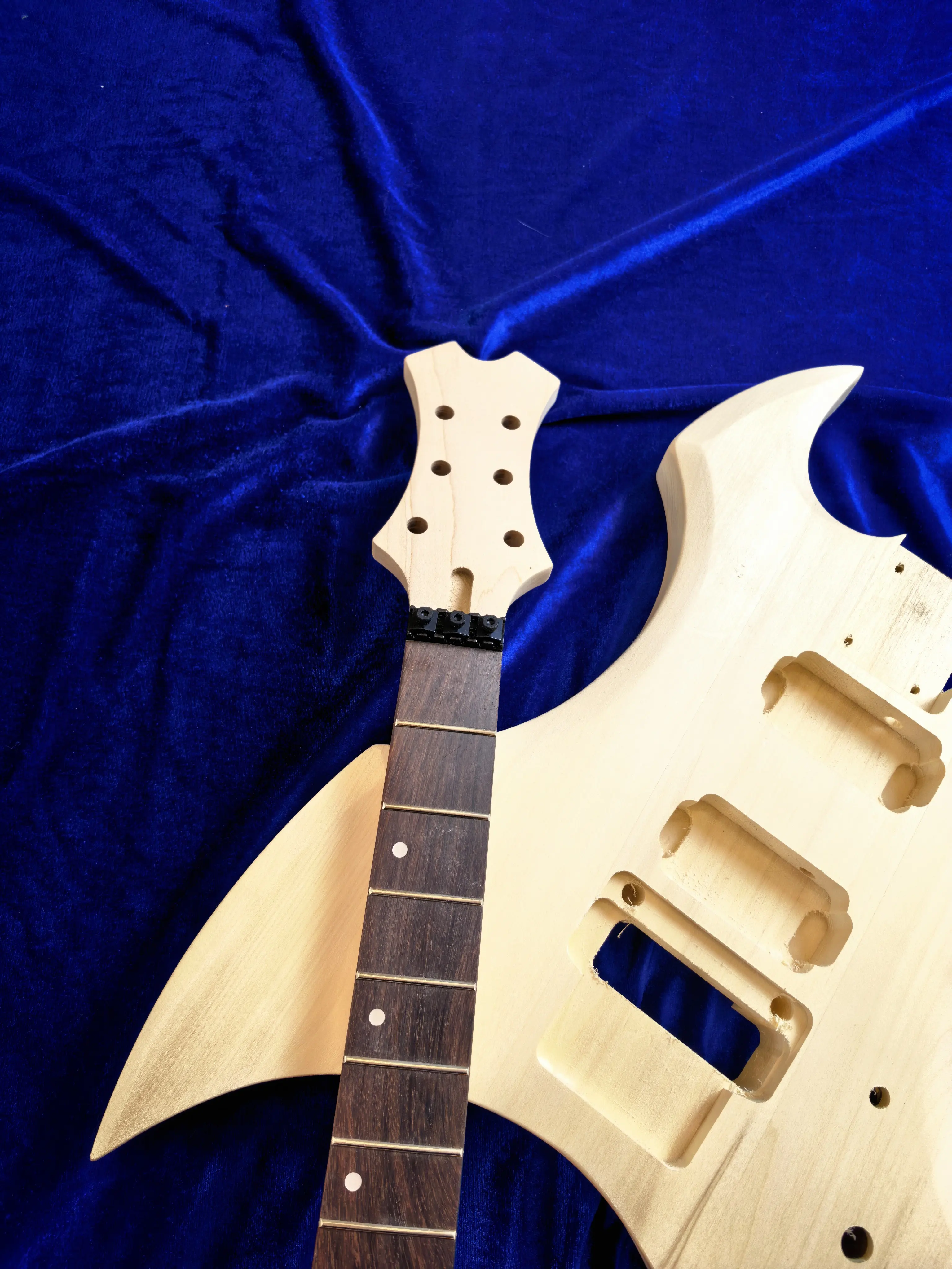 Unfinished Special Shape Electric Guitar Kit, DIY Guitar Body + Neck, Solid Wood Guitar Builder Kit, Devil Horn Guitar DIY