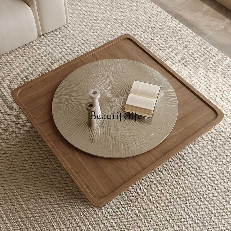 

Italian minimalist solid wood carving coffee table combination walnut pattern modern simple square table