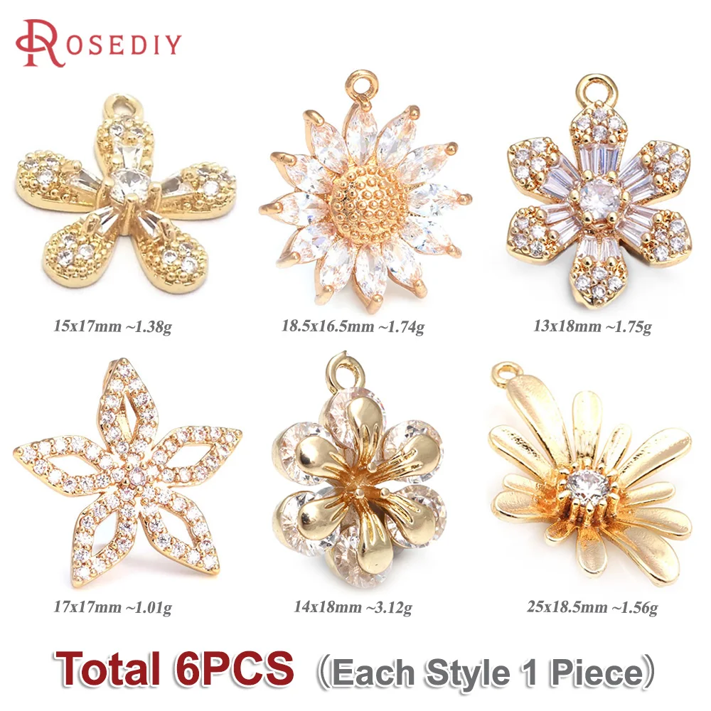 Total 6PCS (Each Style 1 Piece) Mixed Flower Charms Pendants Necklace Earrings Diy Jewelry Accessories Rosediy official-website