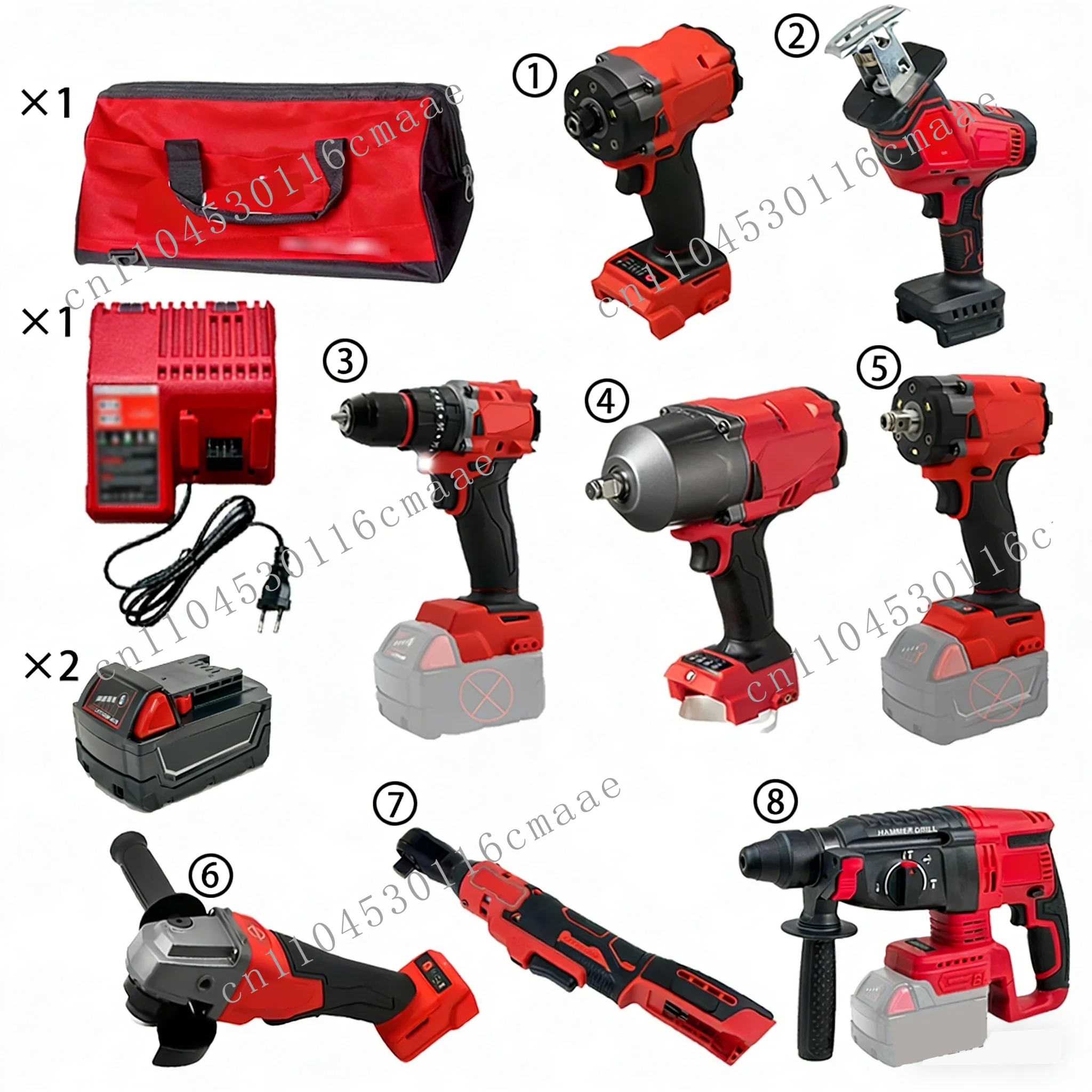 Suitable for wireless power tool set, screwdriver, impact wrench, electric hammer drill DC18V 11-in-1 tool set
